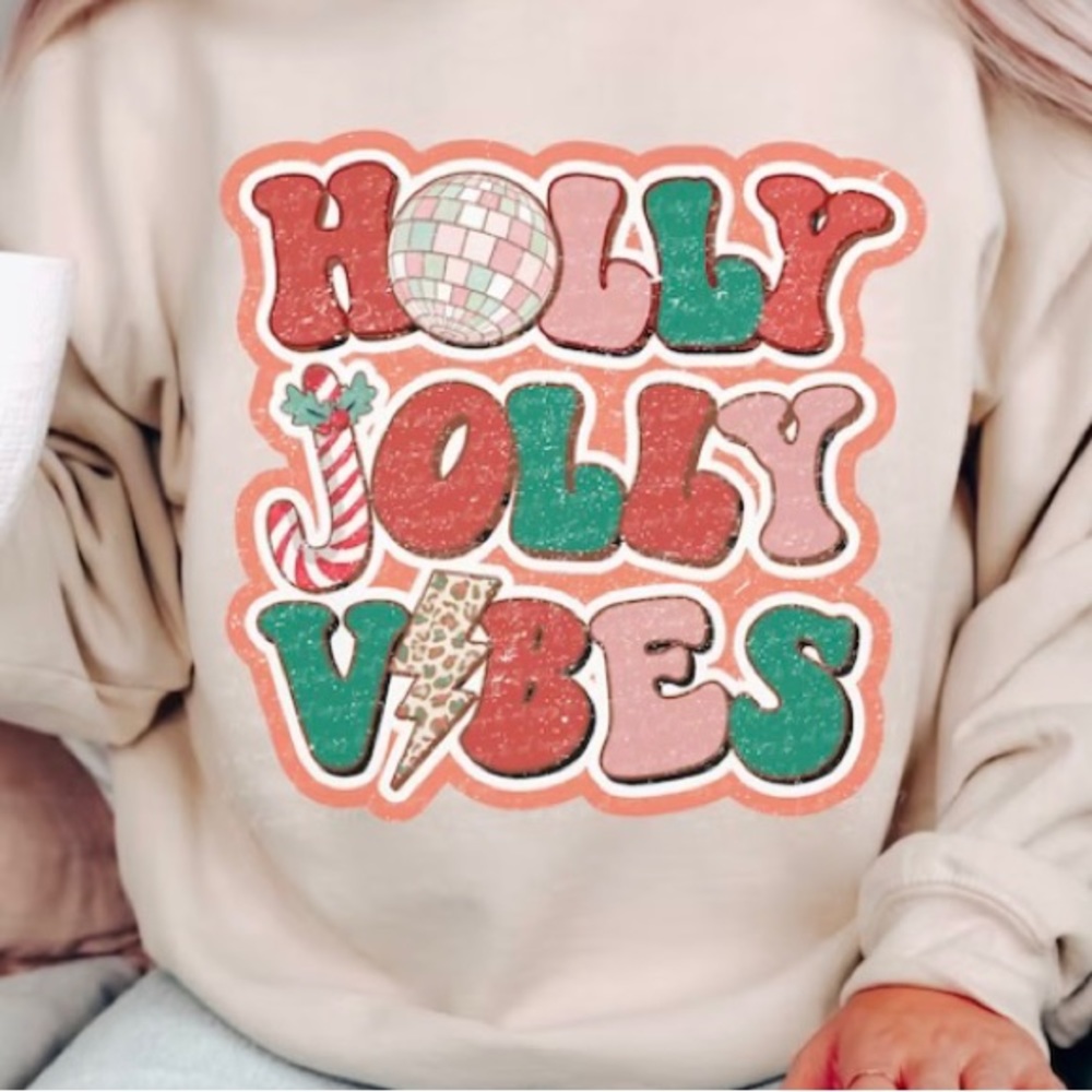 Holly Jolly Vibes Holiday Crewneck Sweatshirt or T-shirt S M L or XL